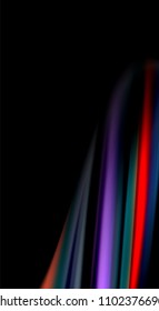 Fluid rainbow colors on black background, vector wave lines and swirls, artistic illustration for presentation, app wallpaper, banner or poster