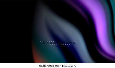 Flüssige Regenbogenfarben auf schwarzem Hintergrund, Vektorwellenlinien und -wirbel, künstlerische Illustration für Präsentationen, App-Tapeten, Banner oder Poster