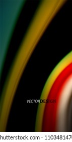 Fluid rainbow colors on black background, vector wave lines and swirls, artistic illustration for presentation, app wallpaper, banner or poster