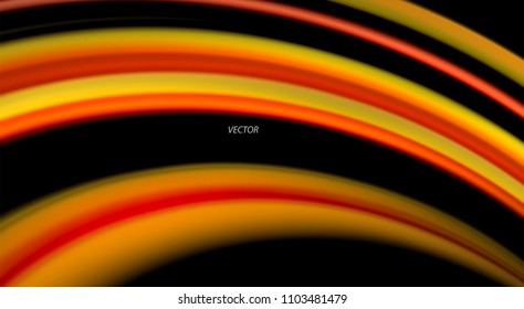 Fluid rainbow colors on black background, vector wave lines and swirls, artistic illustration for presentation, app wallpaper, banner or poster