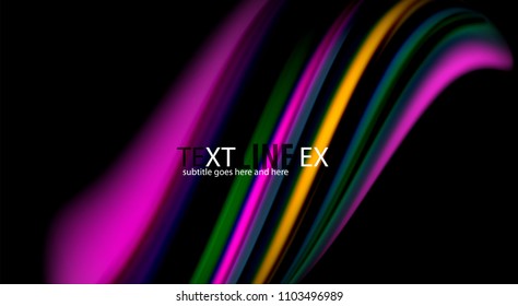 Fluid rainbow colors on black background, vector wave lines and swirls, artistic illustration for presentation, app wallpaper, banner or poster