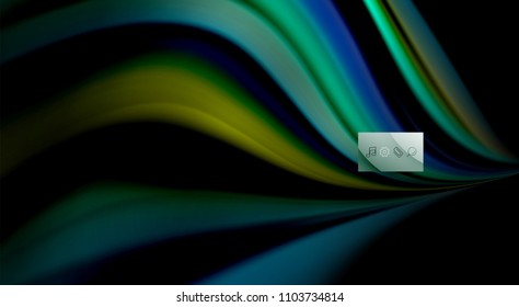 Fluid rainbow colors on black background, vector wave lines and swirls, artistic illustration for presentation, app wallpaper, banner or poster