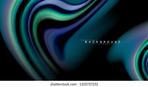 Fluid rainbow colors on black background, vector wave lines and swirls, artistic illustration for presentation, app wallpaper, banner or poster