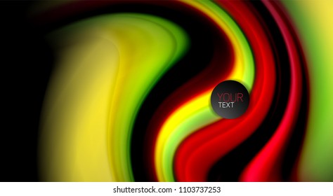 Fluid rainbow colors on black background, vector wave lines and swirls, artistic illustration for presentation, app wallpaper, banner or poster