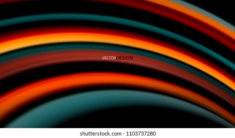 Fluid rainbow colors on black background, vector wave lines and swirls, artistic illustration for presentation, app wallpaper, banner or poster