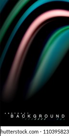 Fluid rainbow colors on black background, vector wave lines and swirls, artistic illustration for presentation, app wallpaper, banner or poster