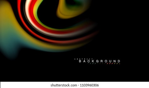Fluid rainbow colors on black background, vector wave lines and swirls, artistic illustration for presentation, app wallpaper, banner or poster