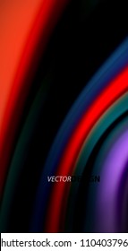 Fluid rainbow colors on black background, vector wave lines and swirls, artistic illustration for presentation, app wallpaper, banner or poster