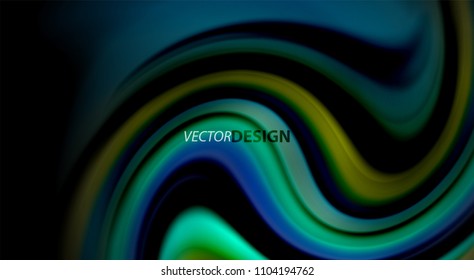 Fluid rainbow colors on black background, vector wave lines and swirls, artistic illustration for presentation, app wallpaper, banner or poster