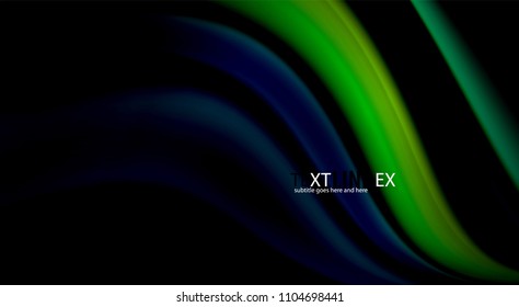 Fluid rainbow colors on black background, vector wave lines and swirls, artistic illustration for presentation, app wallpaper, banner or poster