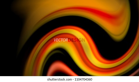 Fluid rainbow colors on black background, vector wave lines and swirls, artistic illustration for presentation, app wallpaper, banner or poster