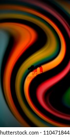 Colores de arcoiris fluidos sobre fondo negro, líneas de onda vectorial y remolinos, ilustración artística para presentación, fondo de pantalla de aplicación, pancarta o afiche