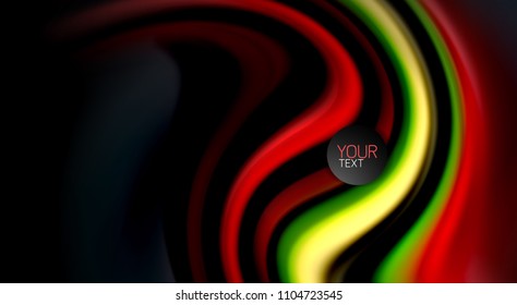 Fluid rainbow colors on black background, vector wave lines and swirls, artistic illustration for presentation, app wallpaper, banner or poster