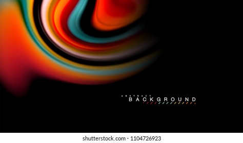 Fluid rainbow colors on black background, vector wave lines and swirls, artistic illustration for presentation, app wallpaper, banner or poster