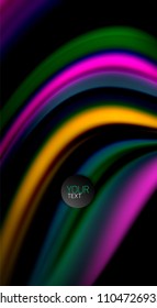 Fluid rainbow colors on black background, vector wave lines and swirls, artistic illustration for presentation, app wallpaper, banner or poster