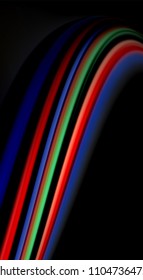 Fluid rainbow colors on black background, vector wave lines and swirls, artistic illustration for presentation, app wallpaper, banner or poster