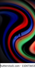 Fluid rainbow colors on black background, vector wave lines and swirls, artistic illustration for presentation, app wallpaper, banner or poster