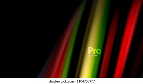 Fluid rainbow colors on black background, vector wave lines and swirls, artistic illustration for presentation, app wallpaper, banner or poster