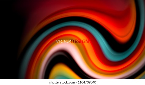 Fluid rainbow colors on black background, vector wave lines and swirls, artistic illustration for presentation, app wallpaper, banner or poster