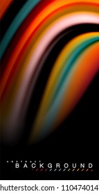 Fluid rainbow colors on black background, vector wave lines and swirls, artistic illustration for presentation, app wallpaper, banner or poster