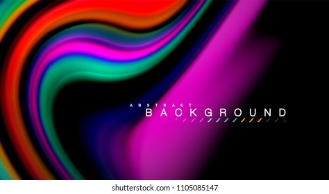 Fluid rainbow colors on black background, vector wave lines and swirls, artistic illustration for presentation, app wallpaper, banner or poster