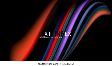 Fluid rainbow colors on black background, vector wave lines and swirls, artistic illustration for presentation, app wallpaper, banner or poster