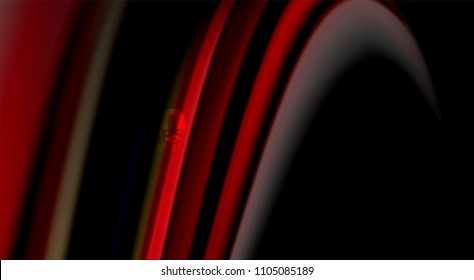 Colores de arcoiris fluidos sobre fondo negro, líneas de onda vectorial y remolinos, ilustración artística para presentación, fondo de pantalla de aplicación, pancarta o afiche