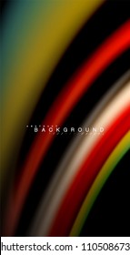 Fluid rainbow colors on black background, vector wave lines and swirls, artistic illustration for presentation, app wallpaper, banner or poster