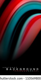 Fluid rainbow colors on black background, vector wave lines and swirls, artistic illustration for presentation, app wallpaper, banner or poster