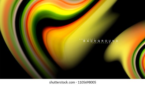 Fluid rainbow colors on black background, vector wave lines and swirls, artistic illustration for presentation, app wallpaper, banner or poster