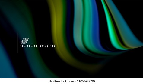 Fluid rainbow colors on black background, vector wave lines and swirls, artistic illustration for presentation, app wallpaper, banner or poster