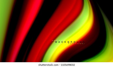 Fluid rainbow colors on black background, vector wave lines and swirls, artistic illustration for presentation, app wallpaper, banner or poster