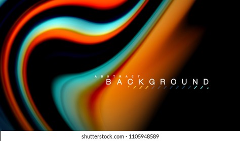 Fluid rainbow colors on black background, vector wave lines and swirls, artistic illustration for presentation, app wallpaper, banner or poster