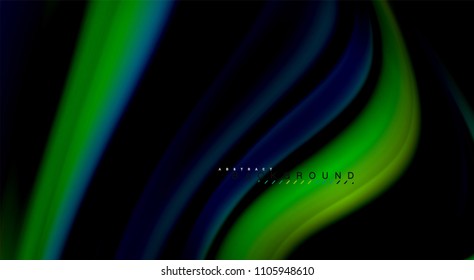 Fluid rainbow colors on black background, vector wave lines and swirls, artistic illustration for presentation, app wallpaper, banner or poster