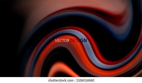 Fluid rainbow colors on black background, vector wave lines and swirls, artistic illustration for presentation, app wallpaper, banner or poster