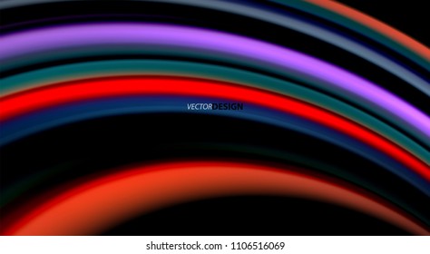 Fluid rainbow colors on black background, vector wave lines and swirls, artistic illustration for presentation, app wallpaper, banner or poster
