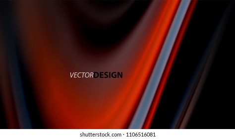 Colores de arcoiris fluidos sobre fondo negro, líneas de onda vectorial y remolinos, ilustración artística para presentación, fondo de pantalla de aplicación, pancarta o afiche