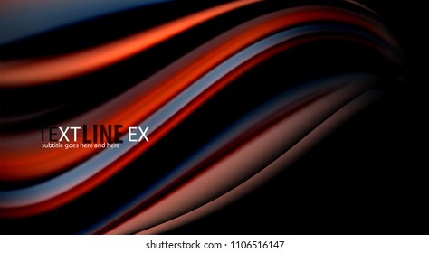 Fluid rainbow colors on black background, vector wave lines and swirls, artistic illustration for presentation, app wallpaper, banner or poster