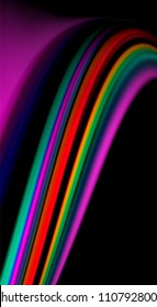 Fluid rainbow colors on black background, vector wave lines and swirls, artistic illustration for presentation, app wallpaper, banner or poster