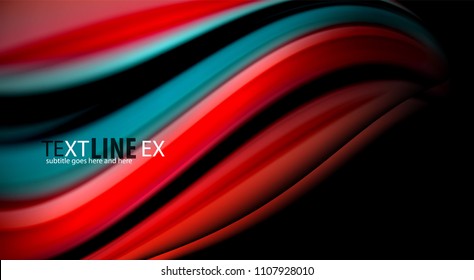 Fluid rainbow colors on black background, vector wave lines and swirls, artistic illustration for presentation, app wallpaper, banner or poster