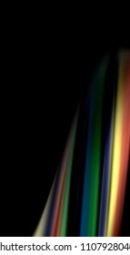 Flüssige Regenbogenfarben auf schwarzem Hintergrund, Vektorwellenlinien und -wirbel, künstlerische Illustration für Präsentationen, App-Tapeten, Banner oder Poster