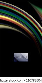 Fluid rainbow colors on black background, vector wave lines and swirls, artistic illustration for presentation, app wallpaper, banner or poster