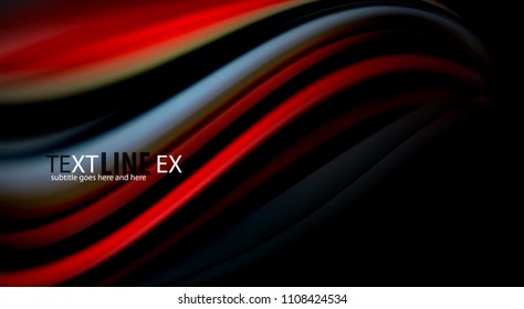Fluid rainbow colors on black background, vector wave lines and swirls, artistic illustration for presentation, app wallpaper, banner or poster