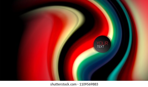 Fluid rainbow colors on black background, vector wave lines and swirls, artistic illustration for presentation, app wallpaper, banner or poster