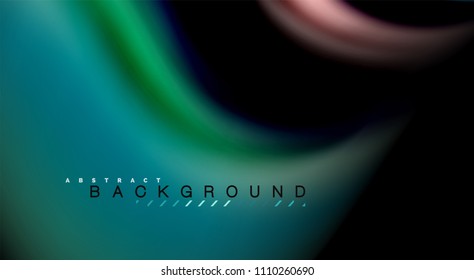 Fluid rainbow colors on black background, vector wave lines and swirls, artistic illustration for presentation, app wallpaper, banner or poster