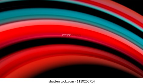 Fluid rainbow colors on black background, vector wave lines and swirls, artistic illustration for presentation, app wallpaper, banner or poster