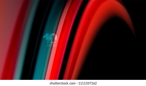 Fluid rainbow colors on black background, vector wave lines and swirls, artistic illustration for presentation, app wallpaper, banner or poster