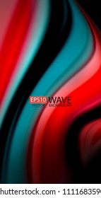 Fluid rainbow colors on black background, vector wave lines and swirls, artistic illustration for presentation, app wallpaper, banner or poster