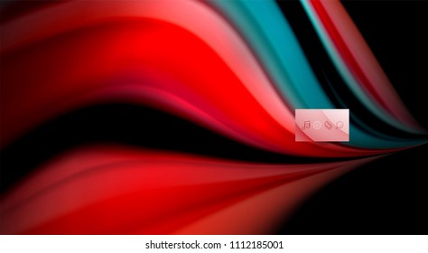 Fluid rainbow colors on black background, vector wave lines and swirls, artistic illustration for presentation, app wallpaper, banner or poster
