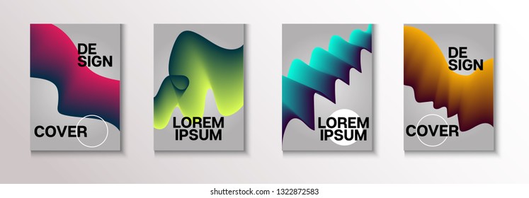 Fluid Retro Vector Cover Design Set. Minimal Teal Futurist Pastel Layout Glitch Brochure, Annual Report Fluid Pattern. Dynamic Music Party Poster Template. Retro Hipster Cover Design Background.